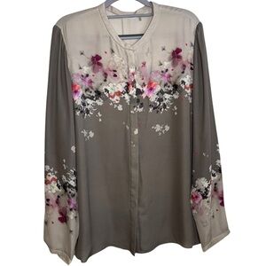 Elie Tahari Floral Button Down Shirt - Gray and Pink